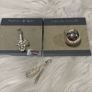 3-STERLING Silver Charms - ball, tennis racket & violin NEW